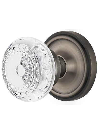 Classic Rosette Door Set with Meadows Crystal-Glass Knobs - 2 3/4 in Antique Pewter.